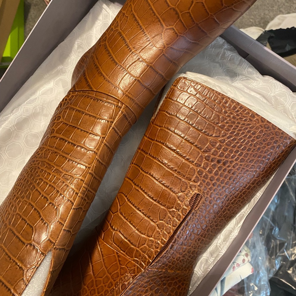 Louise et Cie Tan Croc-Embossed Heeled Boots